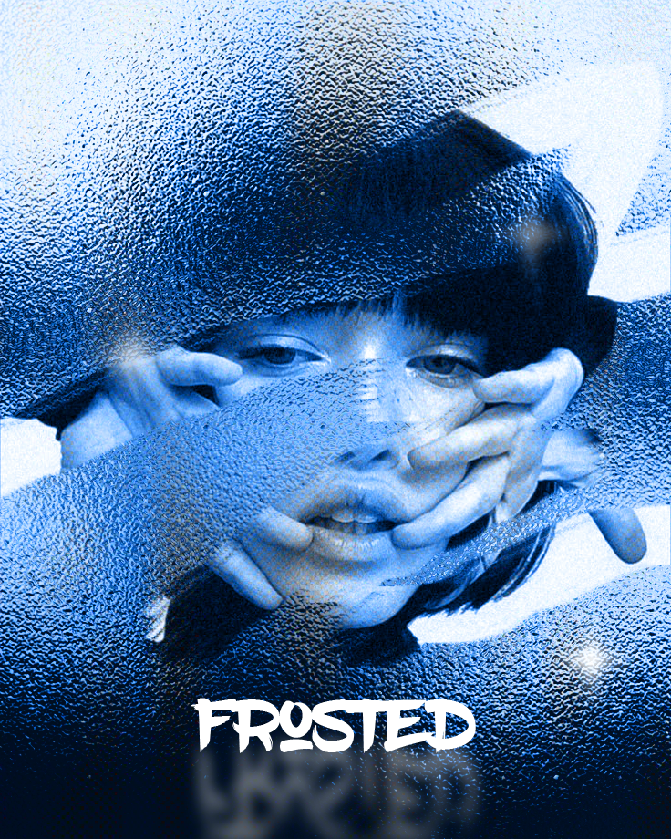 Blue Glass Effect Woman Portrait: Stunning Frosted Design