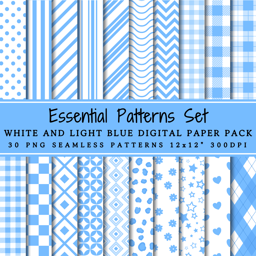 Add Elegant Designs to Your Projects with White and Light Blue Digital Paper