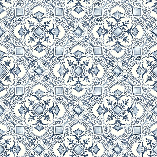 Elegant Blue Floral Tile Wallpaper