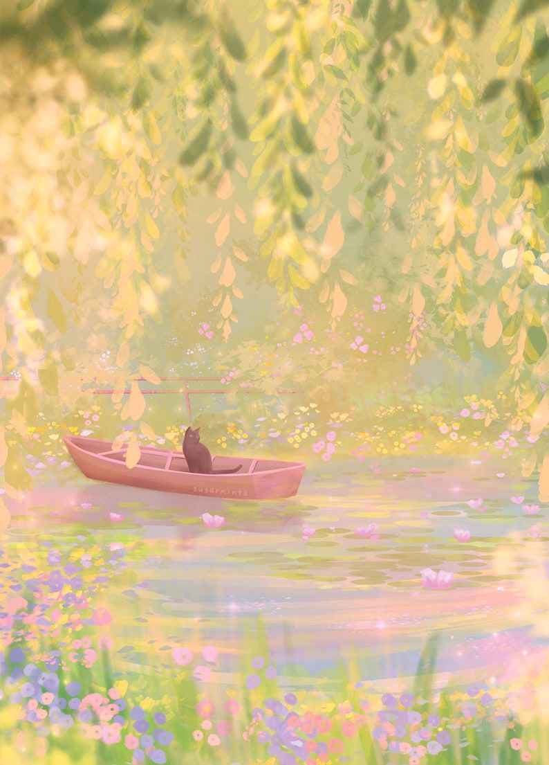 Whiskers in Water Lilies: Dreamy Anime Cats