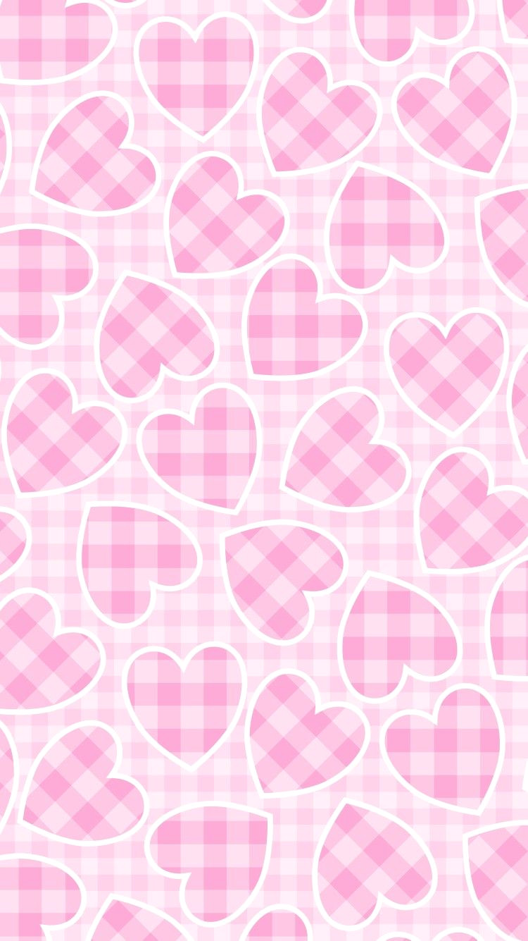 Pastel Pink Gingham Hearts Phone Wallpaper