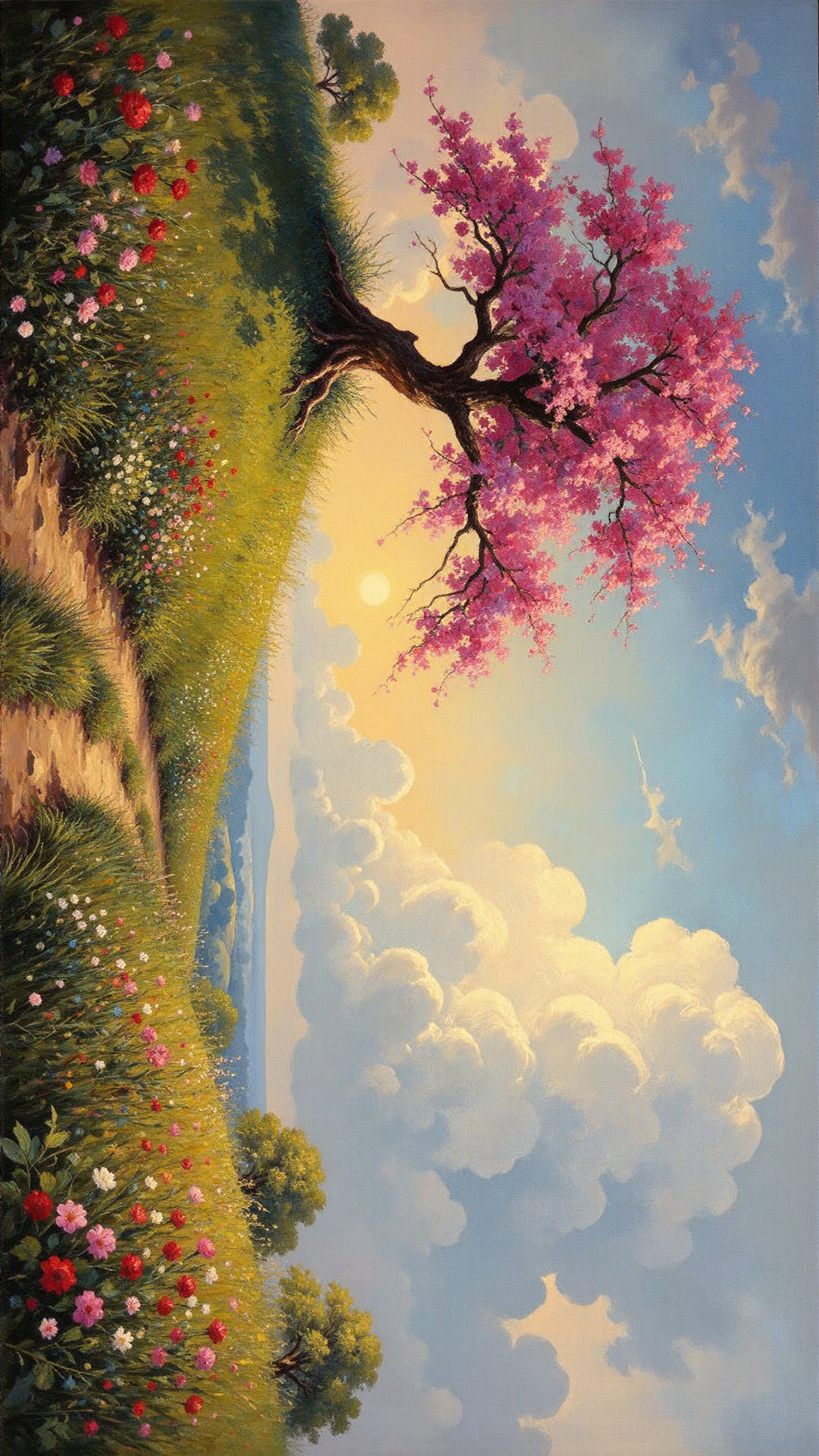 Dreamy Pink Sunset Meadow Scene Wallpaper