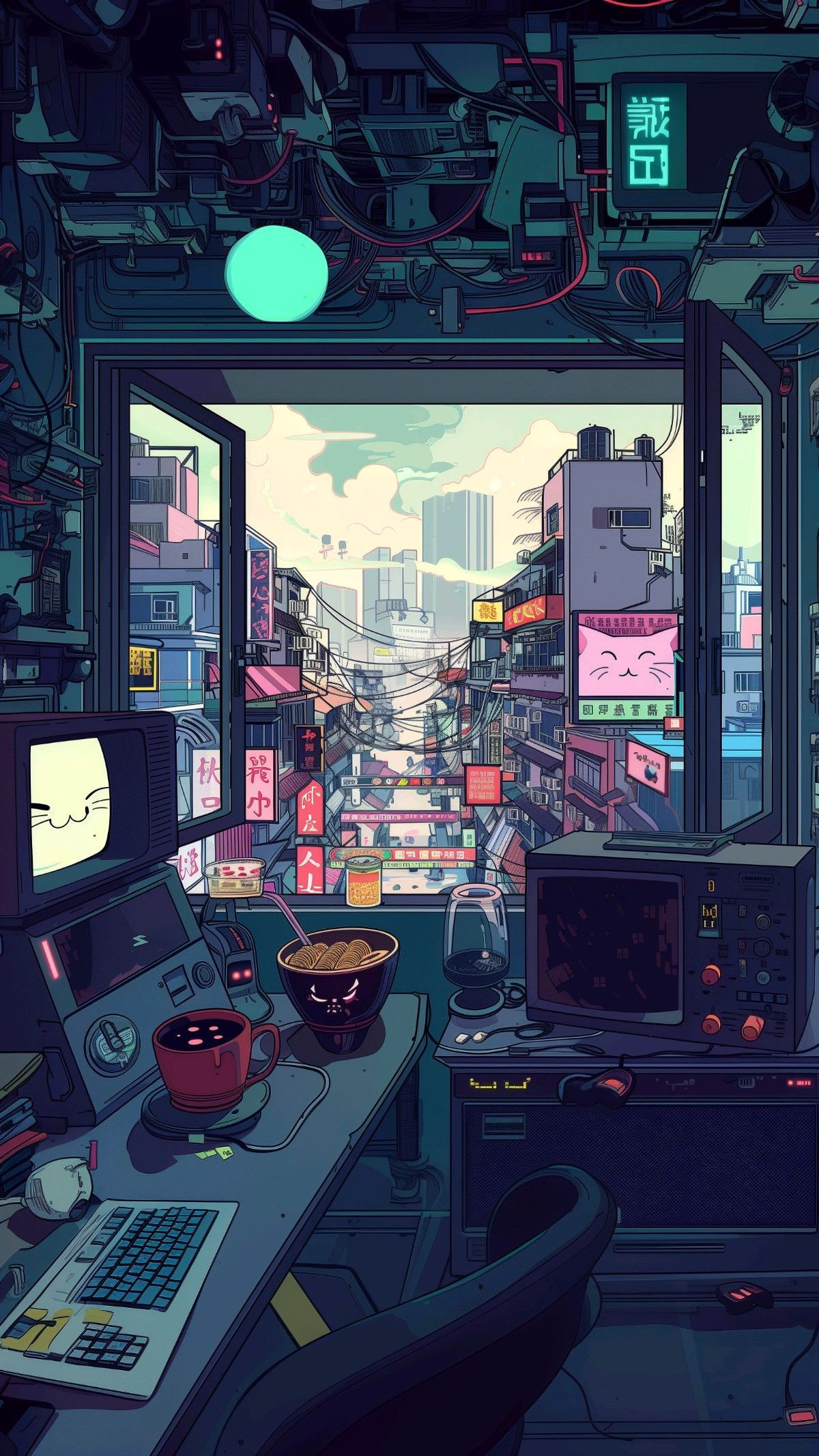 Neon Tokyo Cat Cafe: Cyberpunk Anime Art