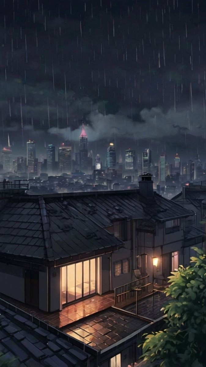 Dreamy Rooftop Retreat: Rainy Night Serenity