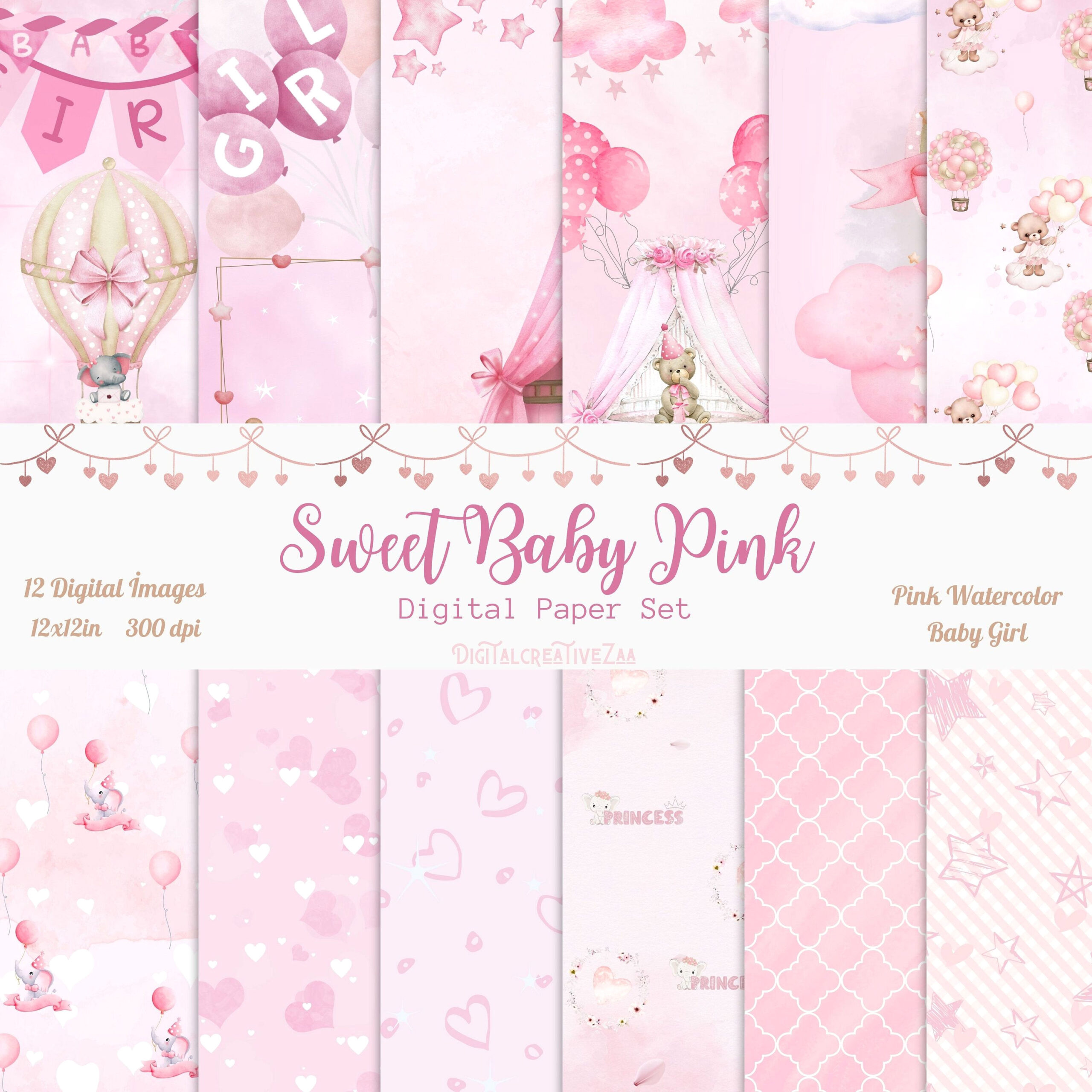 Pink Adorable Baby Girl Digital Printables for Baby Shower