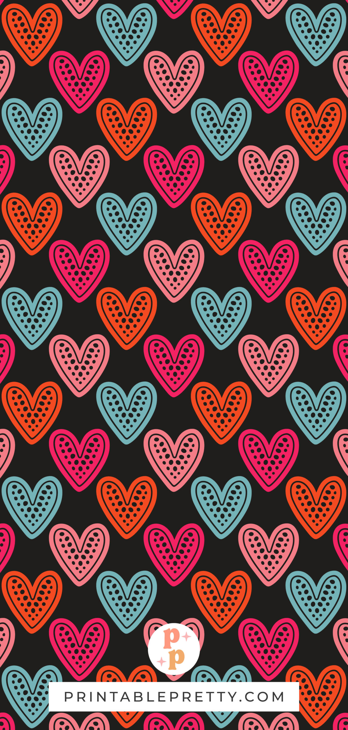 Vintage Colorful Hearts on Black Background