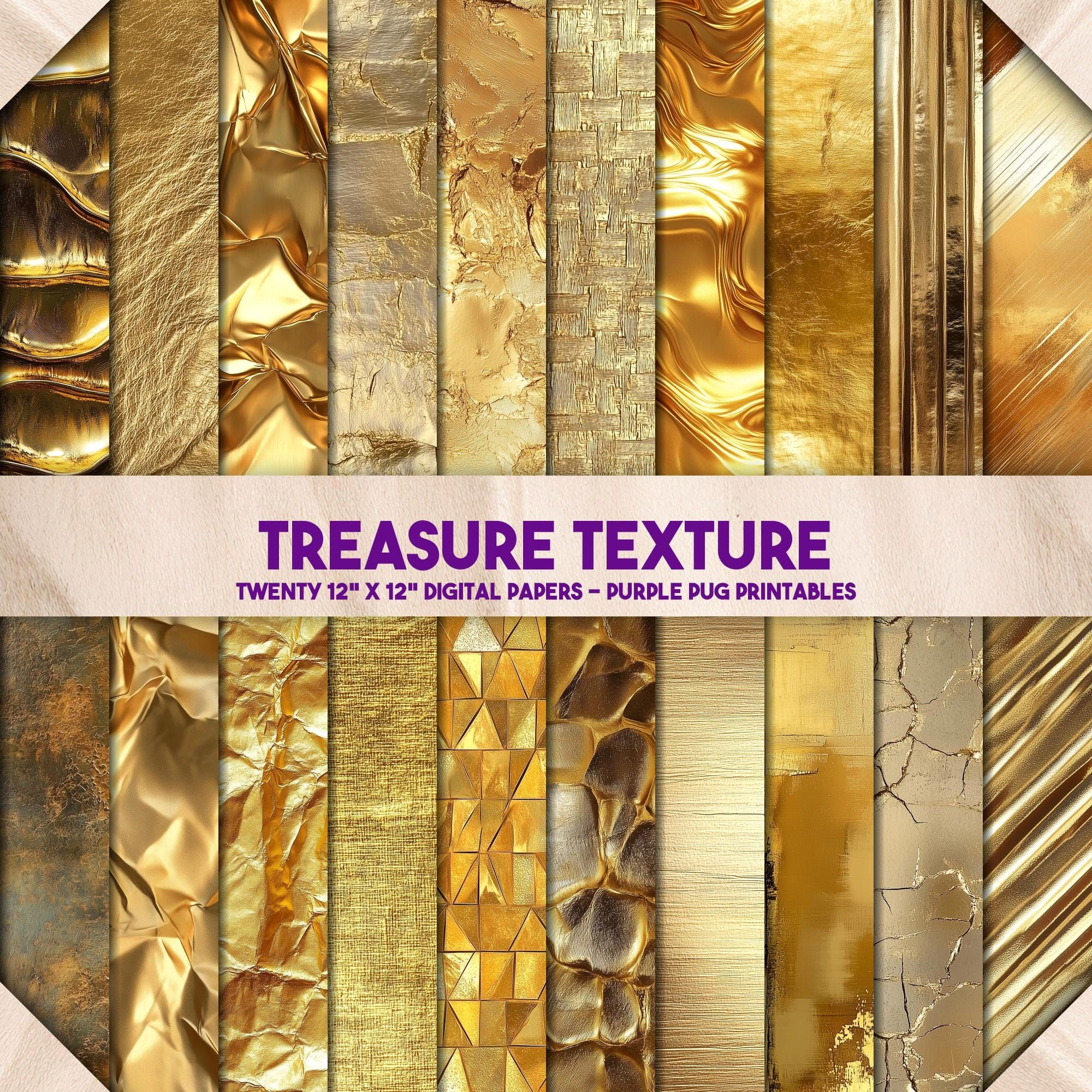 Golden Texture Papers: Metal Backgrounds, Journal Scrapbook Kit — Instant Download