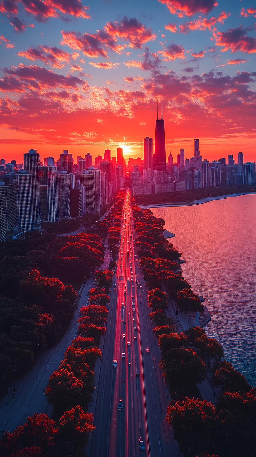 8K Sunrise Oasis: Chicago’s Vibrant Urban Skyline Revealed